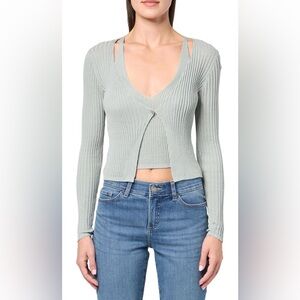 Guess Womens Eco Long Sleeve Faux Double Layer Reese Sweater Ribbed V-neck